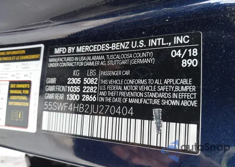 2018 Mercedes-Benz C 350E from USA, damaged, VIN 55SWF4HB2JU270404